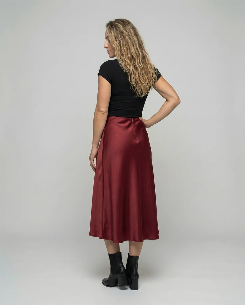 Damen fließender Satin-Midirock in A-Linie
