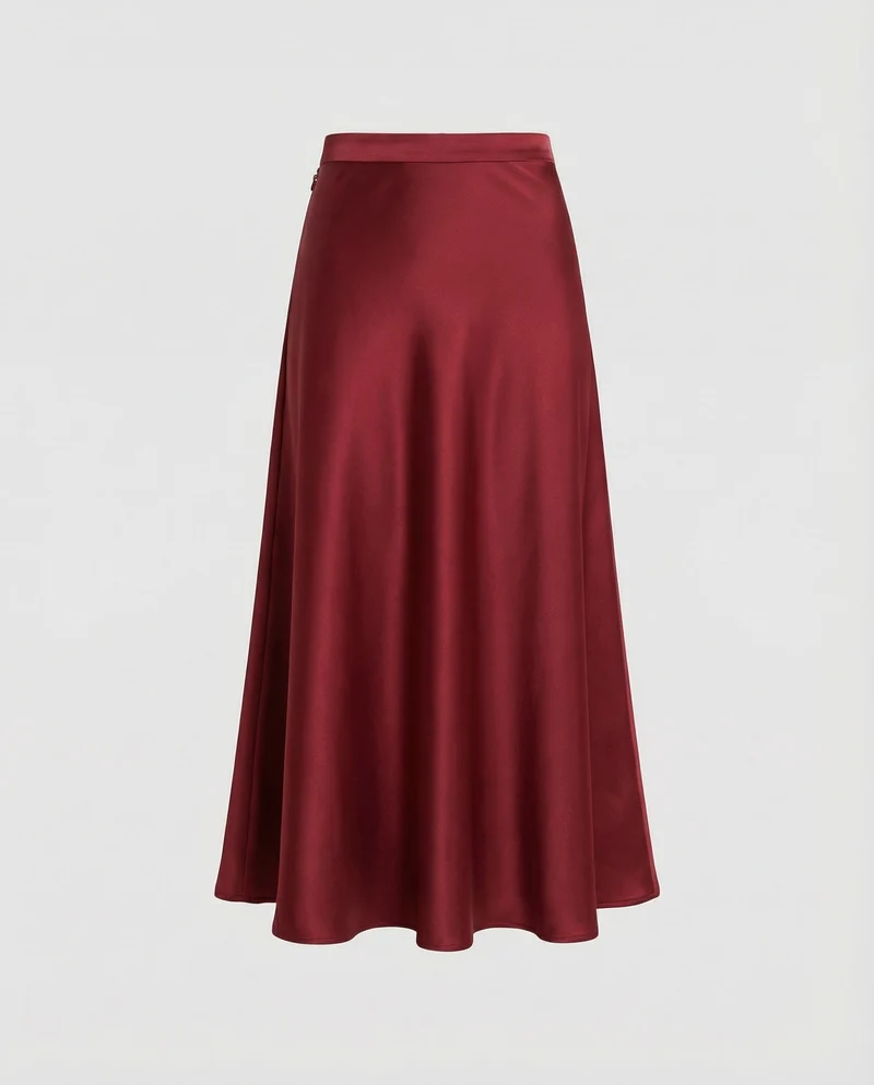 Damen fließender Satin-Midirock in A-Linie