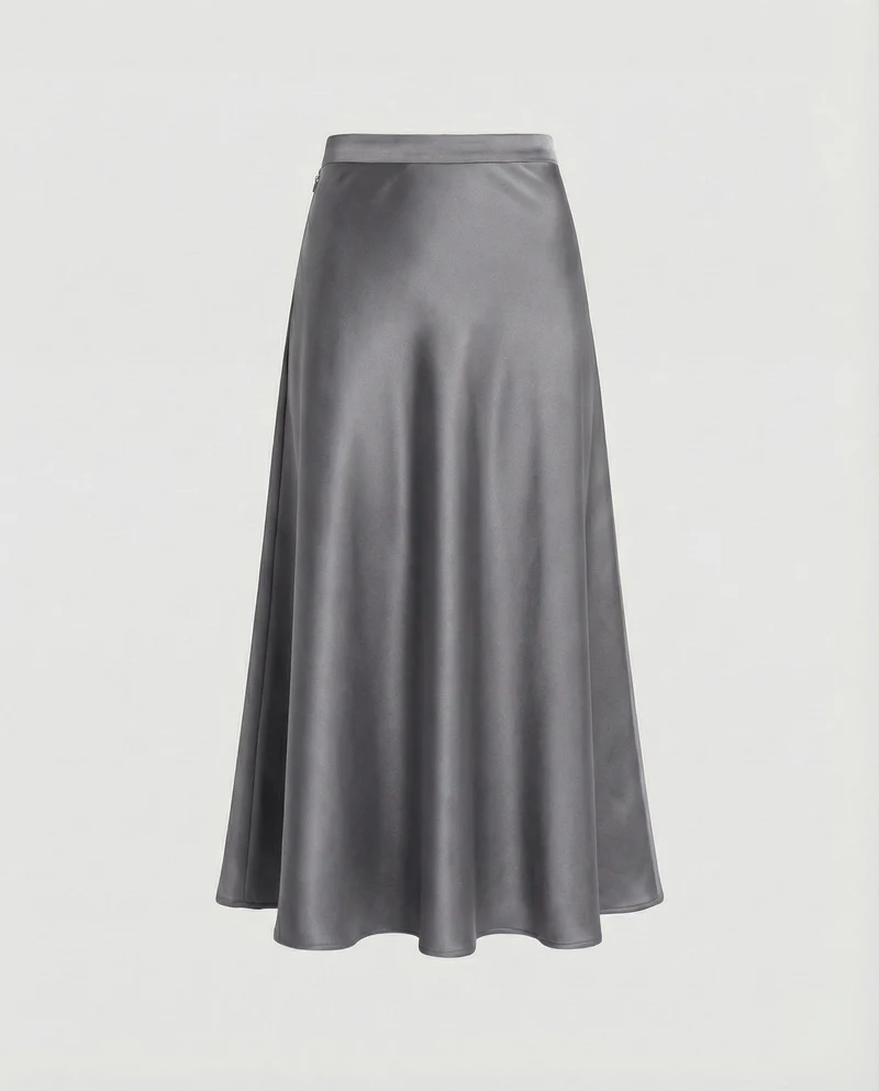 Damen fließender Satin-Midirock in A-Linie