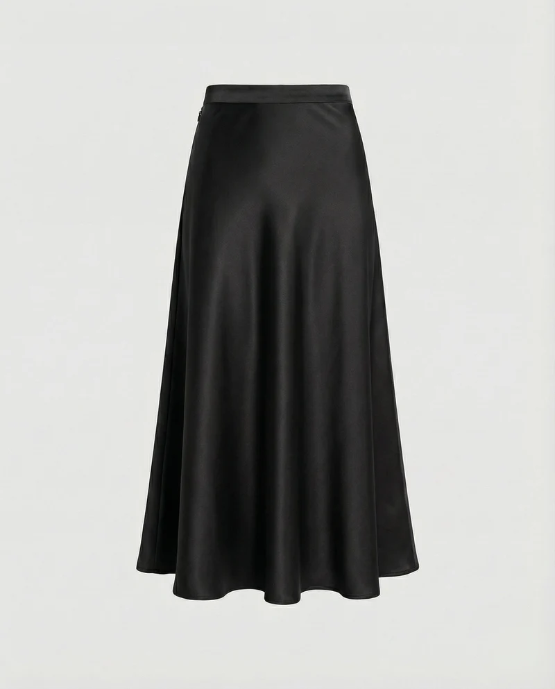 Damen fließender Satin-Midirock in A-Linie