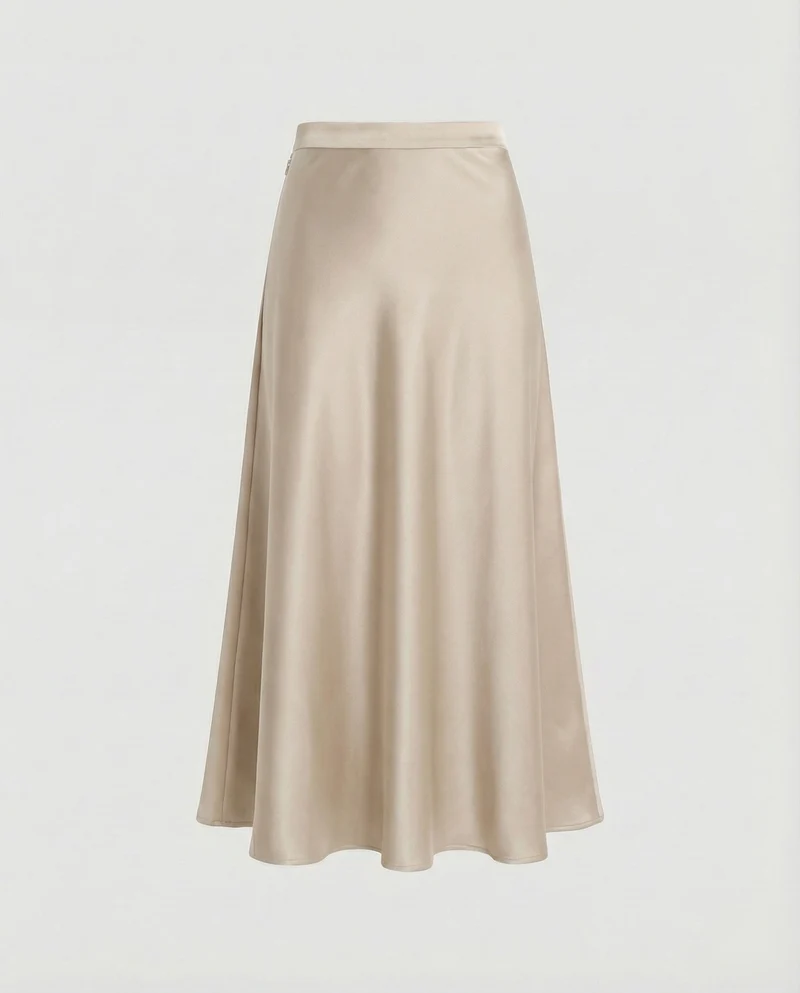 Damen fließender Satin-Midirock in A-Linie
