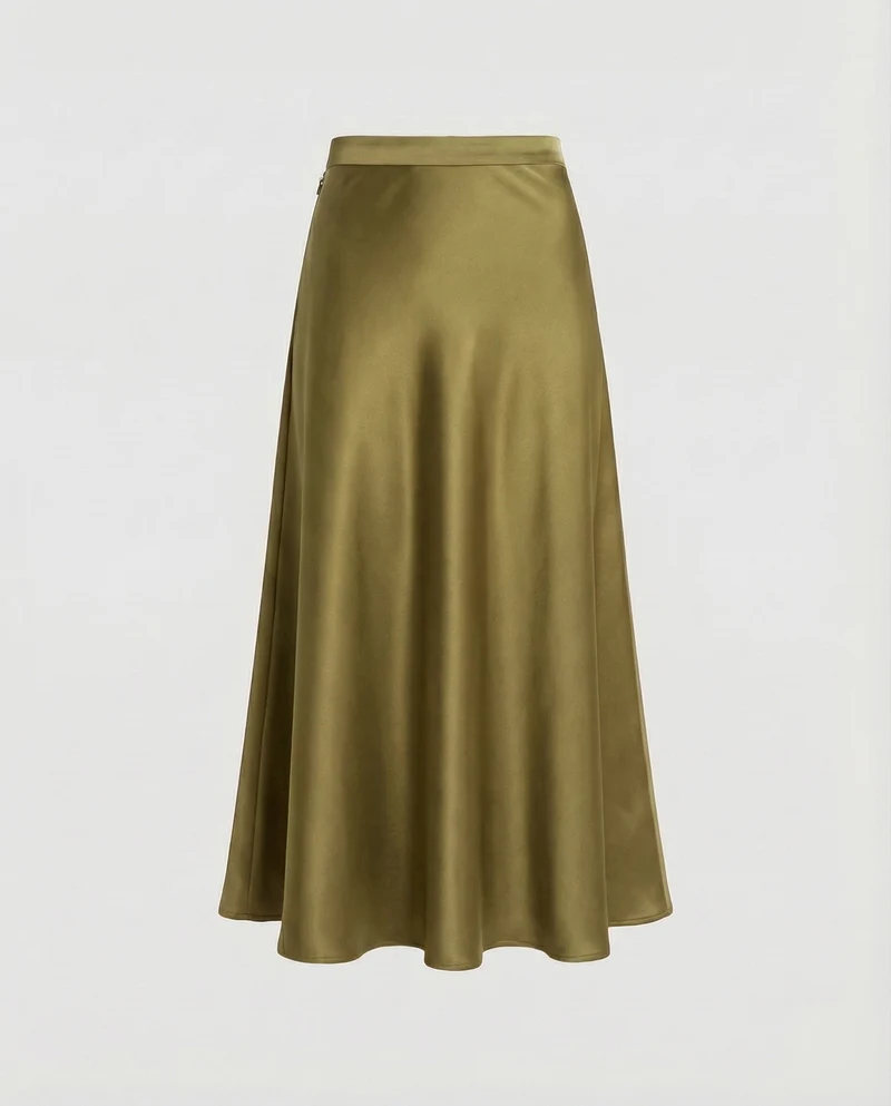 Damen fließender Satin-Midirock in A-Linie