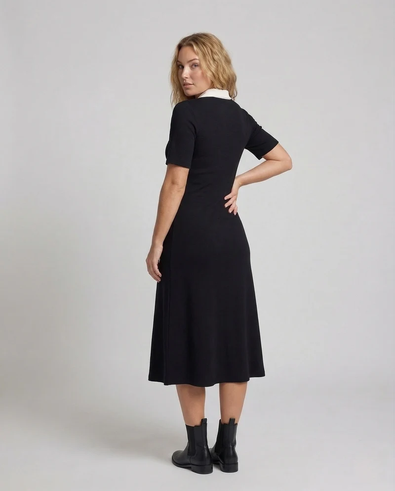Damen Polo Midikleid Kontrastkragen