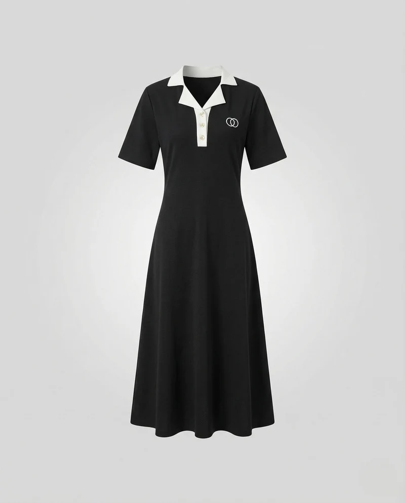 Damen Polo Midikleid Kontrastkragen