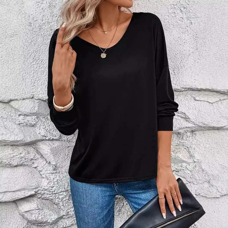 Damen Langarm T-Shirt mit dekorativem Häkelrücken