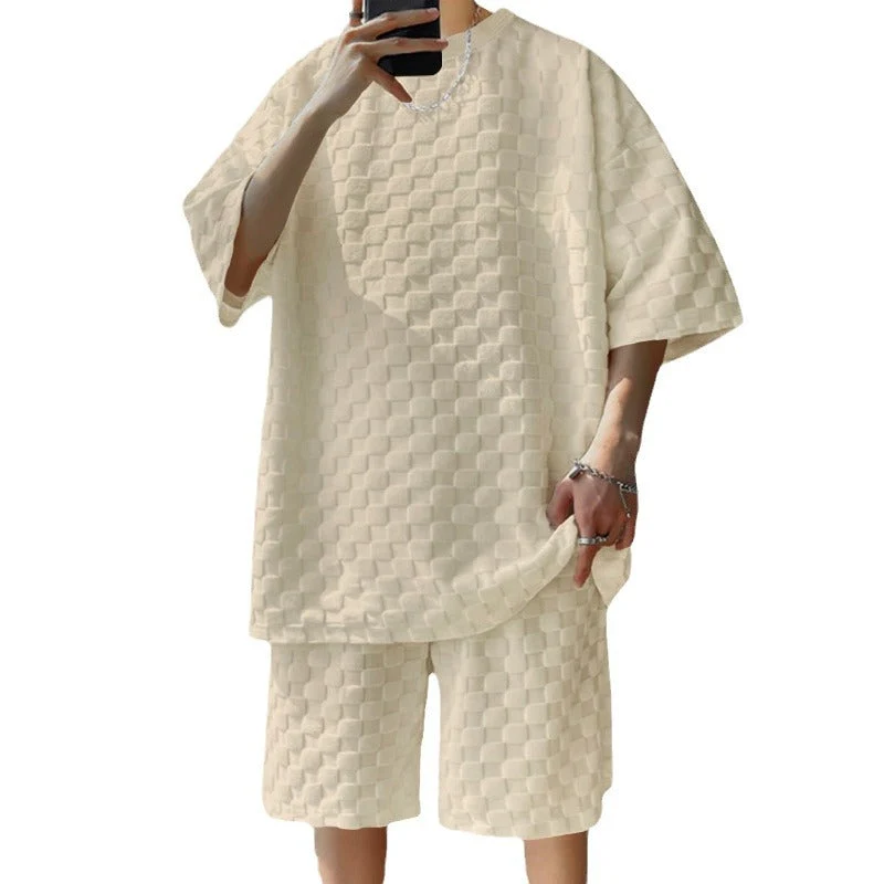 Herren lässiges Set aus strukturiertem Oberteil und Shorts