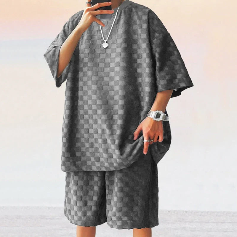 Herren lässiges Set aus strukturiertem Oberteil und Shorts