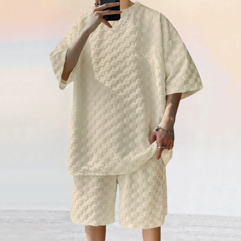 Herren lässiges Set aus strukturiertem Oberteil und Shorts