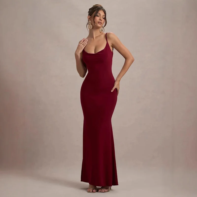 Damen Elegantes Maxikleid mit tiefem Rückenausschnitt und Spitzenakzenten