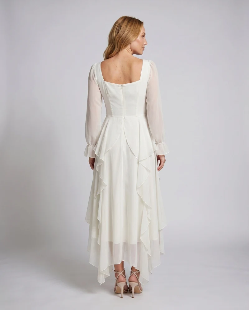Damen Elegantes Maxikleid mit voluminösen Rüschen und transparentem Oberteil