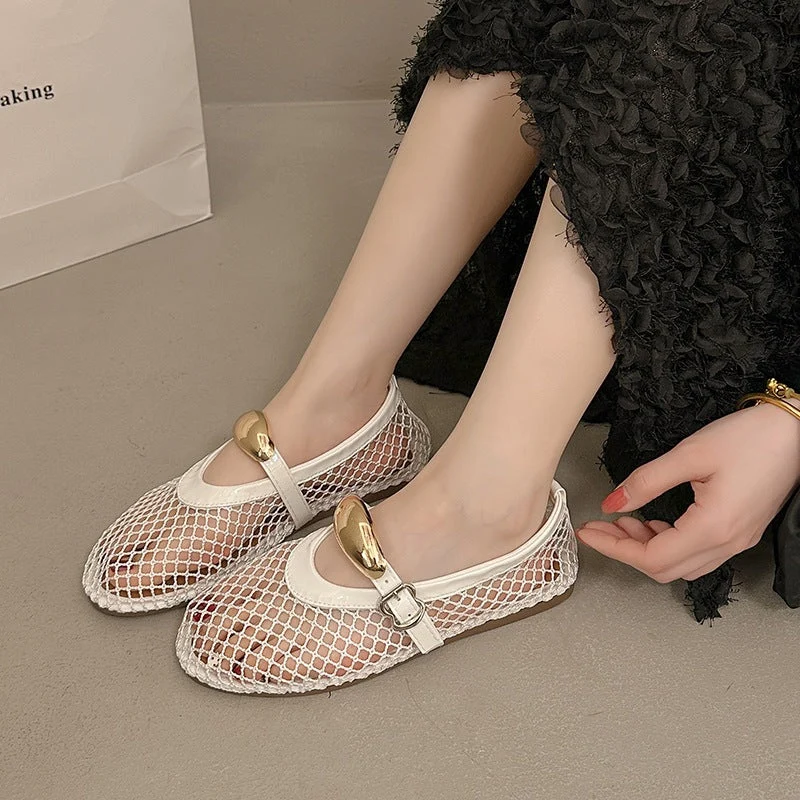 Damen Trendige Netz Ballerinas mit eleganter Schnalle