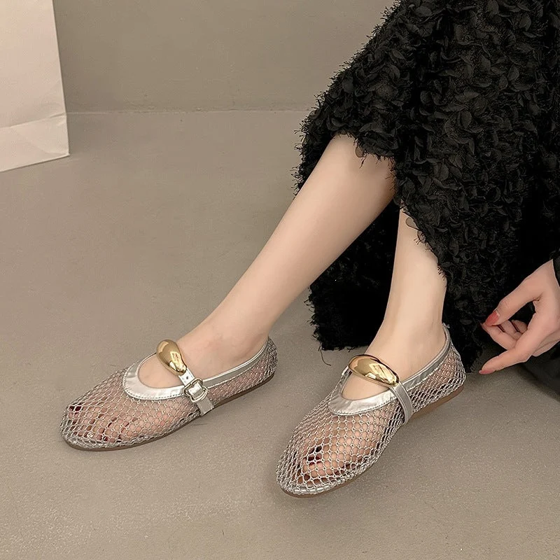 Damen Trendige Netz Ballerinas mit eleganter Schnalle