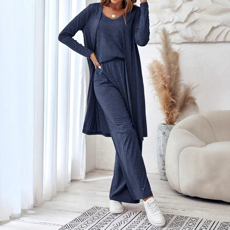Damen Freizeit-Set mit weichem Langarm-Kimono und bequemen Hosen