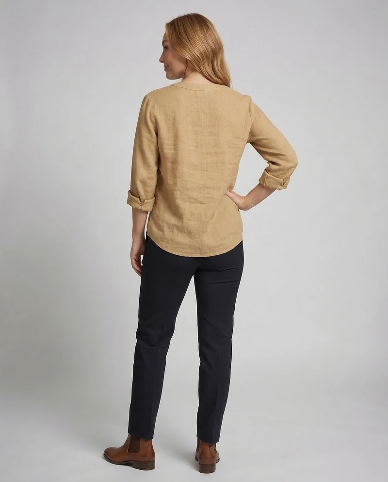 Damen Oversize Leinen-Tunika V-Ausschnitt