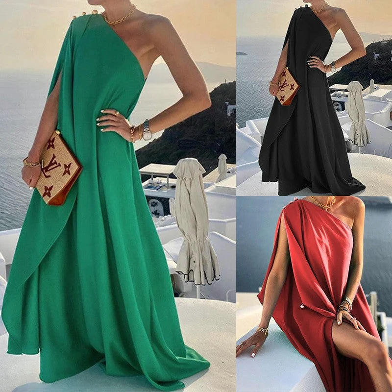 Damen Maxikleid mit asymmetrischem Schnitt und fließendem Stoff Nord Taschen