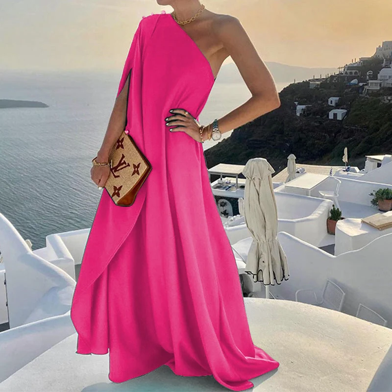 Damen Maxikleid mit asymmetrischem Schnitt und fließendem Stoff Nord Taschen