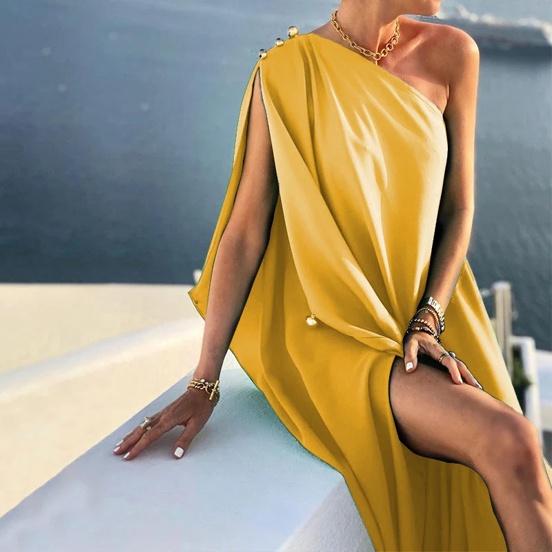 Damen Maxikleid mit asymmetrischem Schnitt und fließendem Stoff Nord Taschen