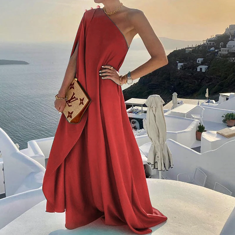 Damen Maxikleid mit asymmetrischem Schnitt und fließendem Stoff Nord Taschen