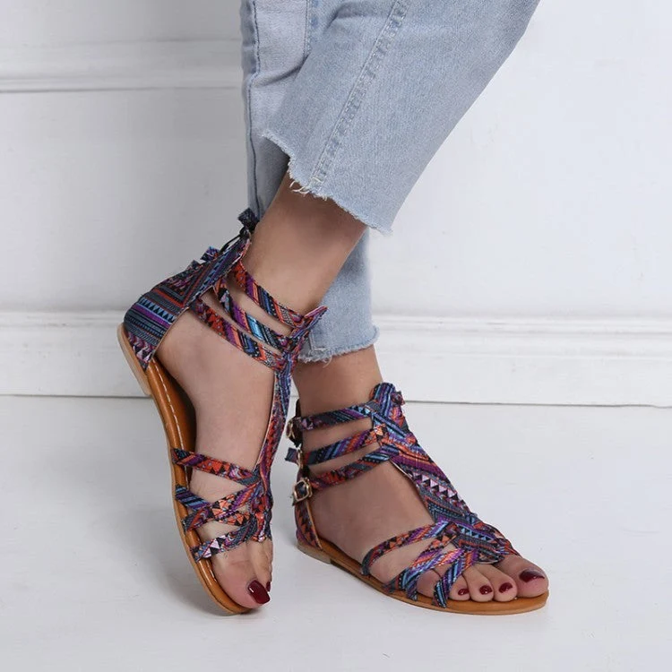 Damen verstellbare Freizeit-Sandalen mit buntem Design und komfortablem Fußbett Nord Taschen