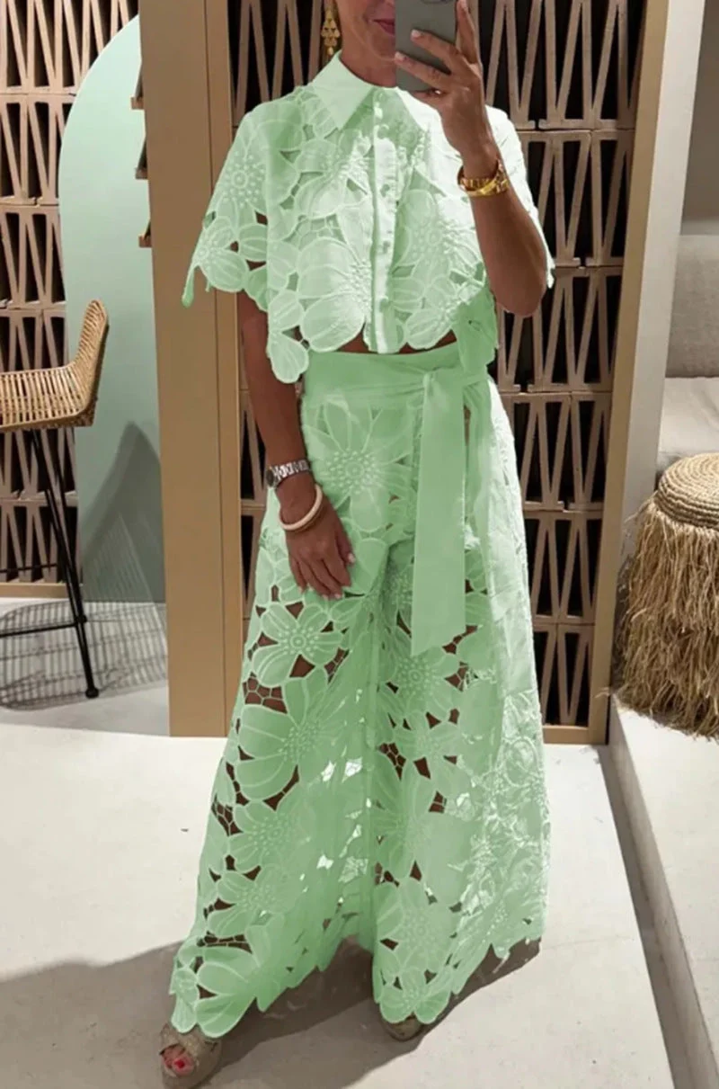 Damen Set im modernen Blumendesign mit cropped Bluse und Maxi-Rock