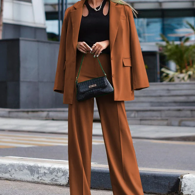 Damen Oversized Blazer und Weite Hose Kombination Nord Taschen
