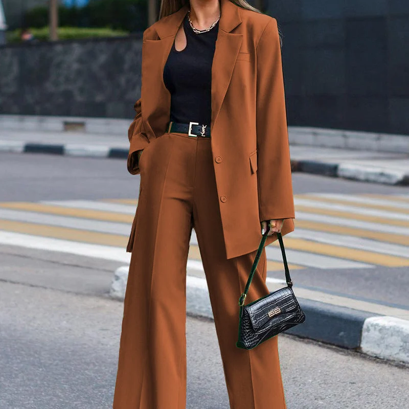 Damen Oversized Blazer und Weite Hose Kombination Nord Taschen