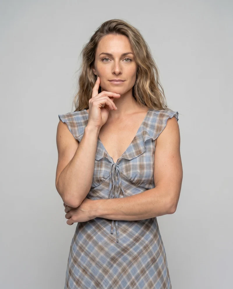 Damen Plaid Maxikleid mit geflochtenem Ausschnitt und schwingendem Rock