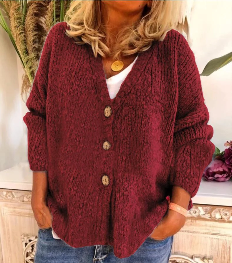 Nord Taschen | Woll Übergröße Strickjacke V-Ausschnitt Knopf Vorder Strickjacke
