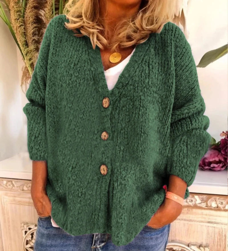 Nord Taschen | Woll Übergröße Strickjacke V-Ausschnitt Knopf Vorder Strickjacke