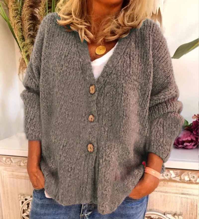 Nord Taschen | Woll Übergröße Strickjacke V-Ausschnitt Knopf Vorder Strickjacke