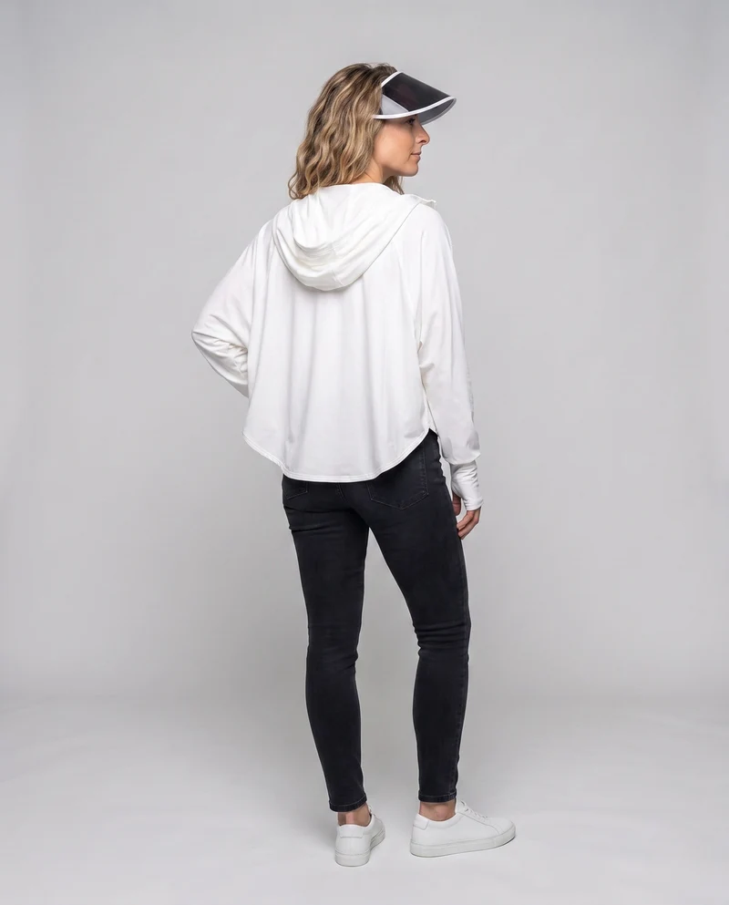 Damen UV-Schutz Kapuzenbluse mit erweiterbarem Gesichtsvisier