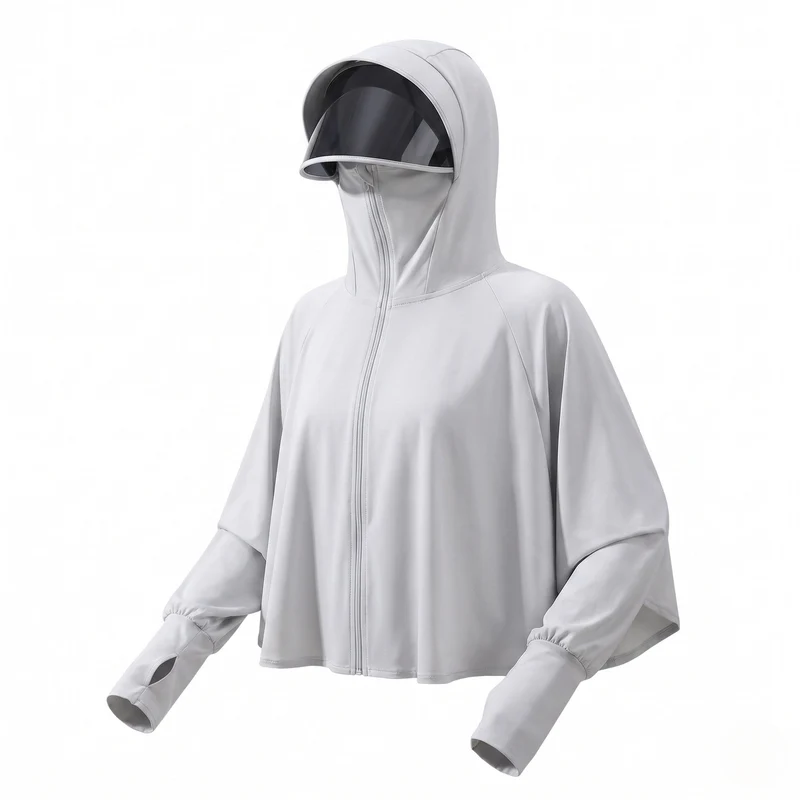 Damen UV-Schutz Kapuzenbluse mit erweiterbarem Gesichtsvisier