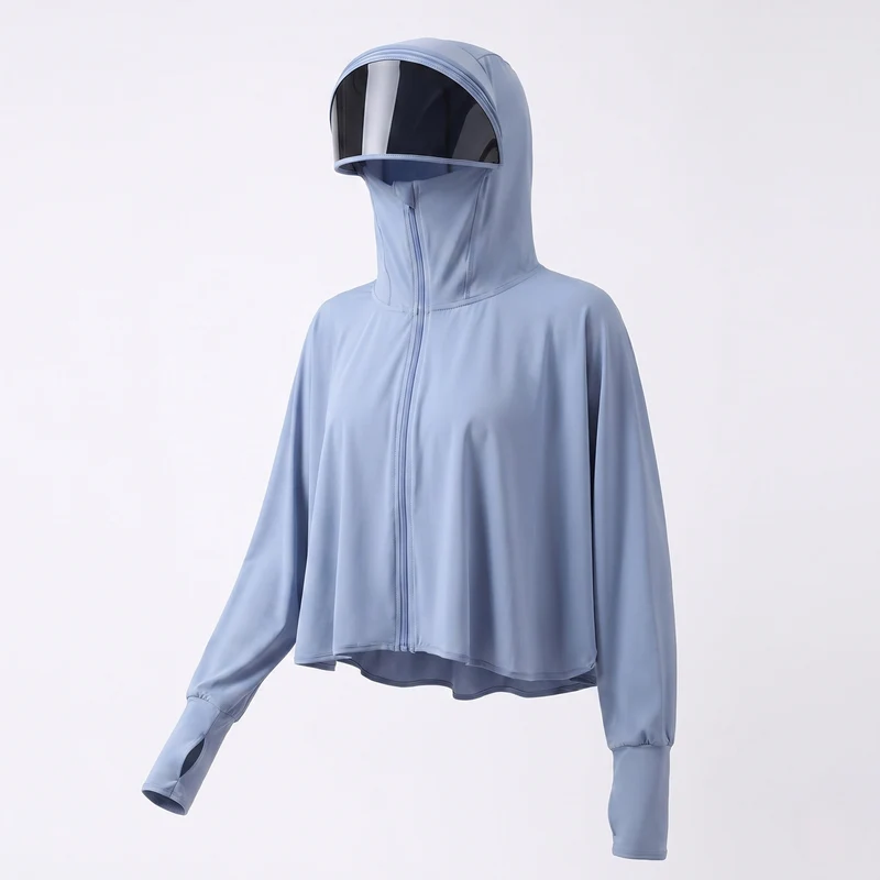 Damen UV-Schutz Kapuzenbluse mit erweiterbarem Gesichtsvisier