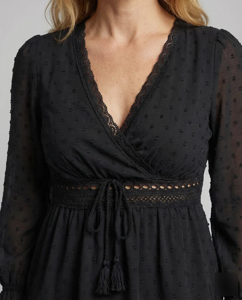 Damen Boho Wickelbluse Häkelband