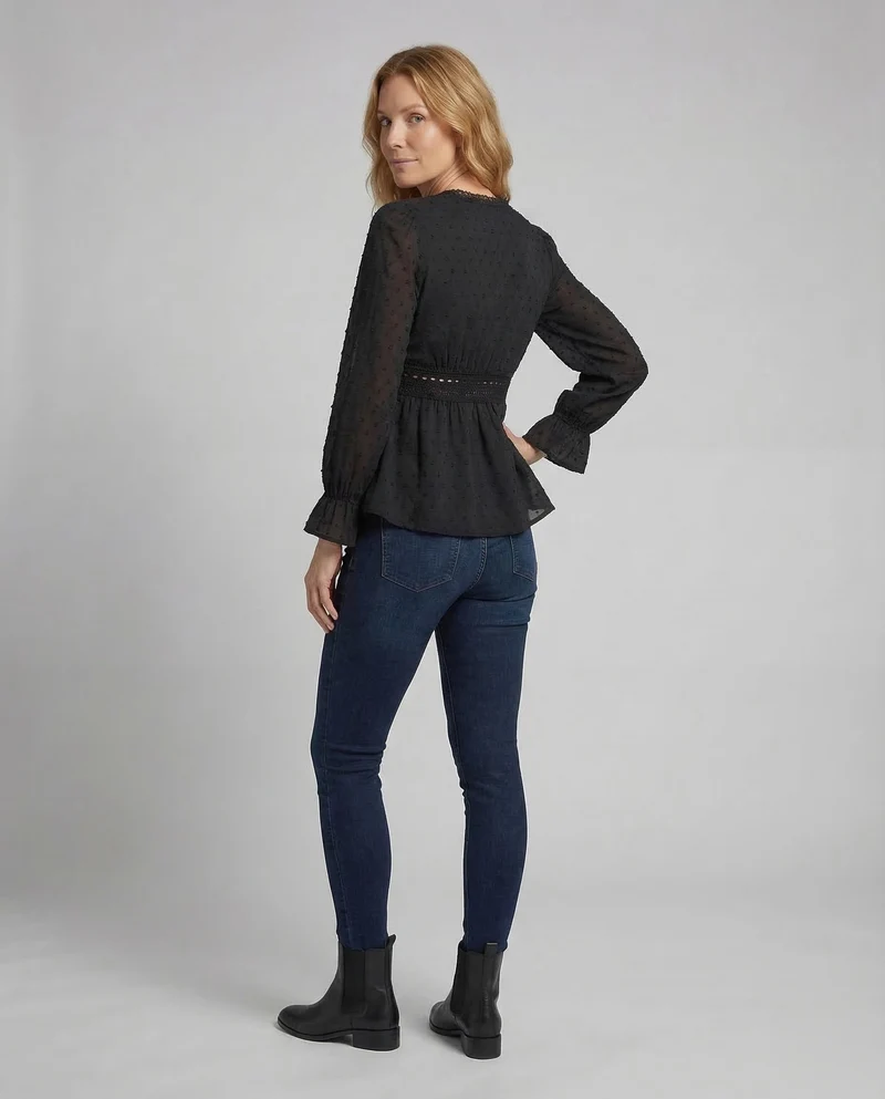 Damen Boho Wickelbluse Häkelband