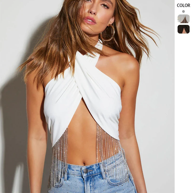 Damen Trendiges Top mit funkelnden Fransen und Wickeldesign Nord Taschen