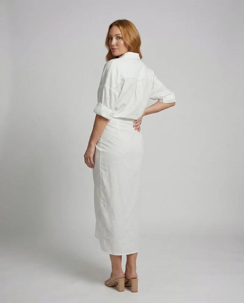 Damen luftiges Knoten-Hemdkleid mit Wickelrock