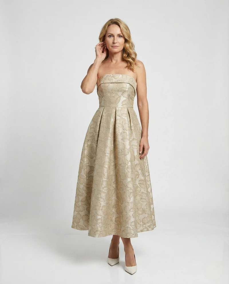Damen Schulterfreies Jacquard-Cocktailkleid mit Korsage