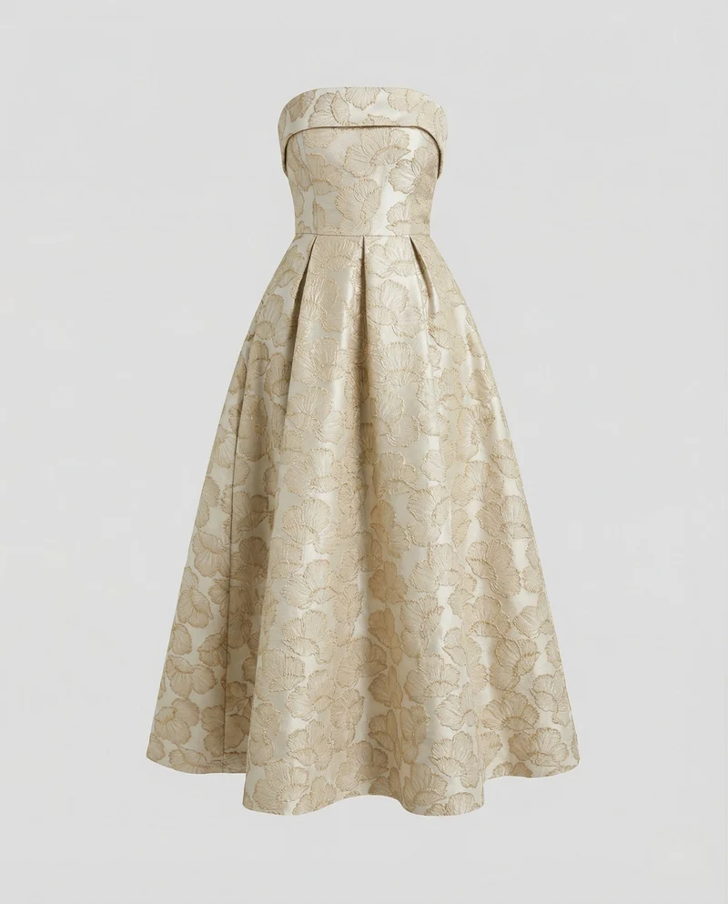 Damen Schulterfreies Jacquard-Cocktailkleid mit Korsage