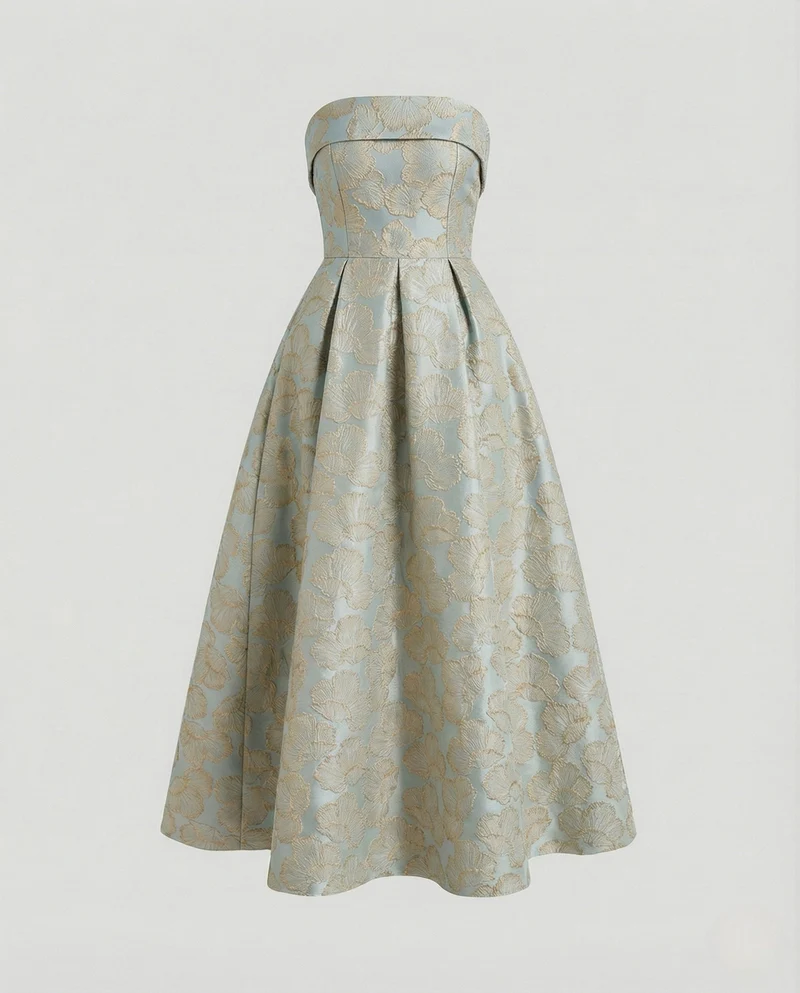 Damen Schulterfreies Jacquard-Cocktailkleid mit Korsage