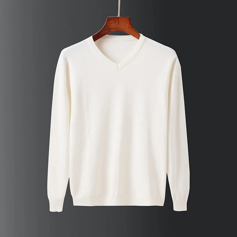 Herren eleganter V-Ausschnitt Pullover aus feiner Wolle