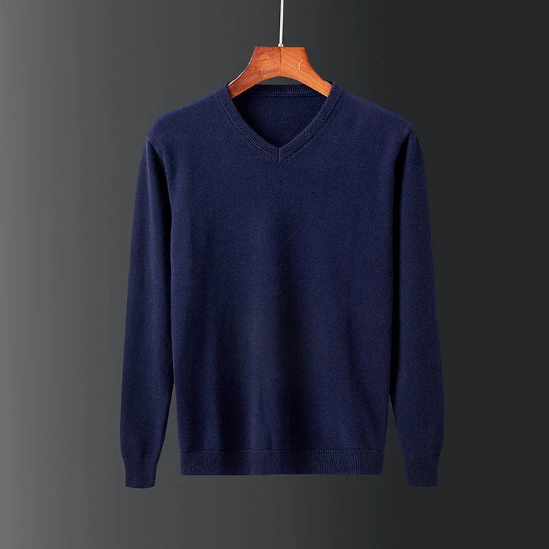 Herren eleganter V-Ausschnitt Pullover aus feiner Wolle