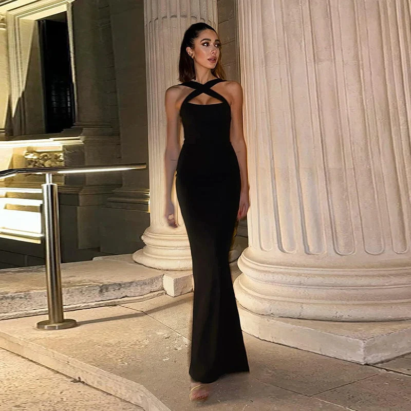 Damen Elegantes Abendkleid mit raffinierten Cut-Outs und hohem Schlitz Nord Taschen