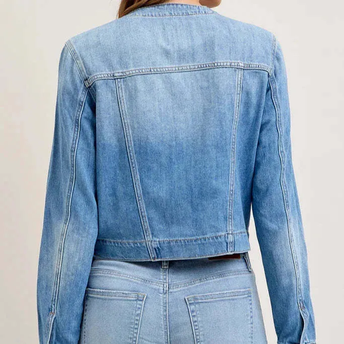 Damen Denim-Jeansjacke mit lässiger Passform und modernen Details