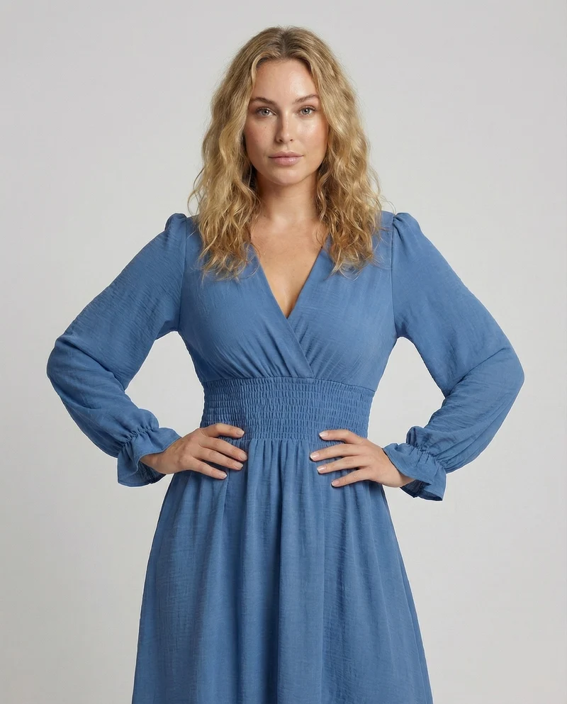 Damen Voluminöse Smokbund Maxikleid