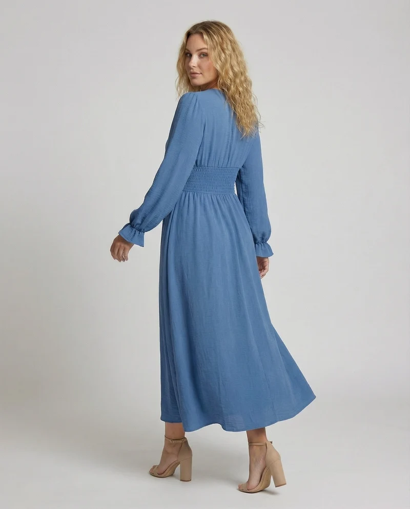 Damen Voluminöse Smokbund Maxikleid