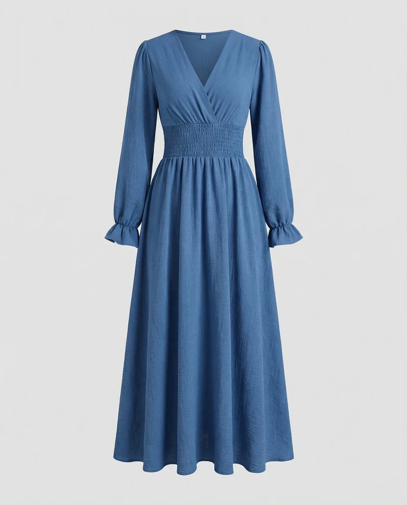 Damen Voluminöse Smokbund Maxikleid