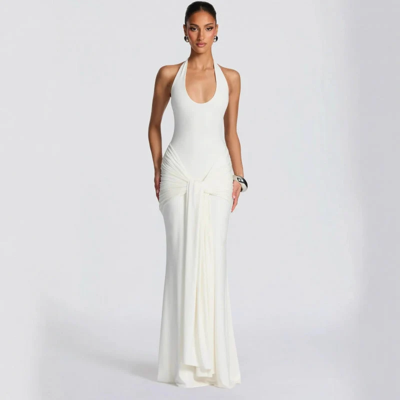 Damen Langes Wickelkleid mit tiefem V-Ausschnitt und Raffungen