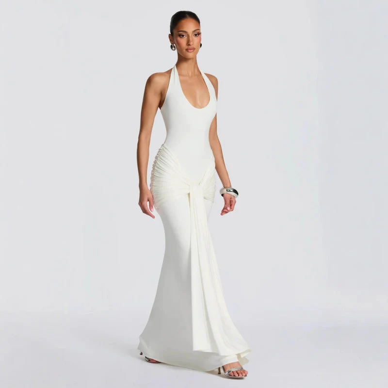 Damen Langes Wickelkleid mit tiefem V-Ausschnitt und Raffungen