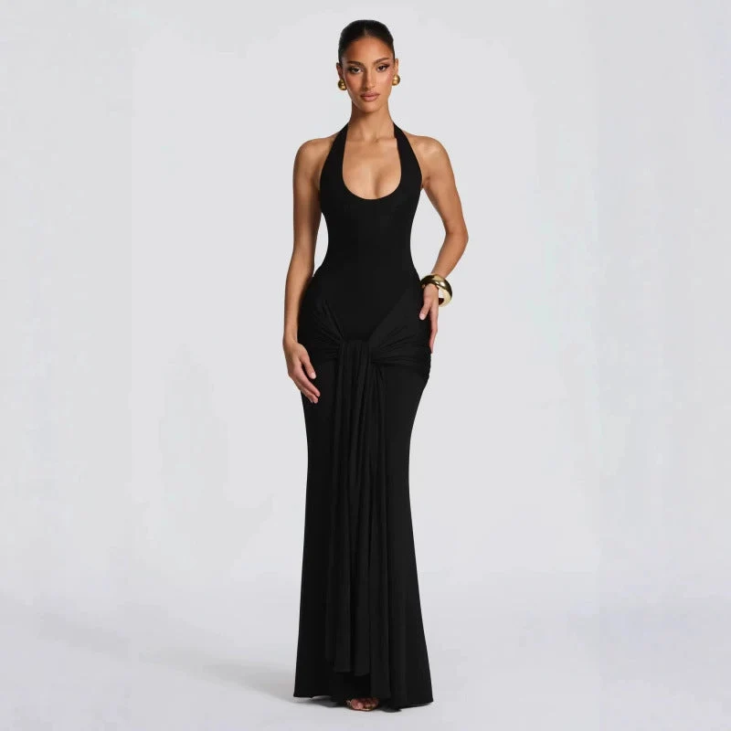 Damen Langes Wickelkleid mit tiefem V-Ausschnitt und Raffungen